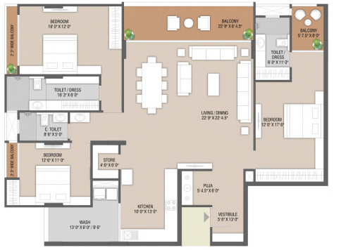 3 BHK Signature floor plan